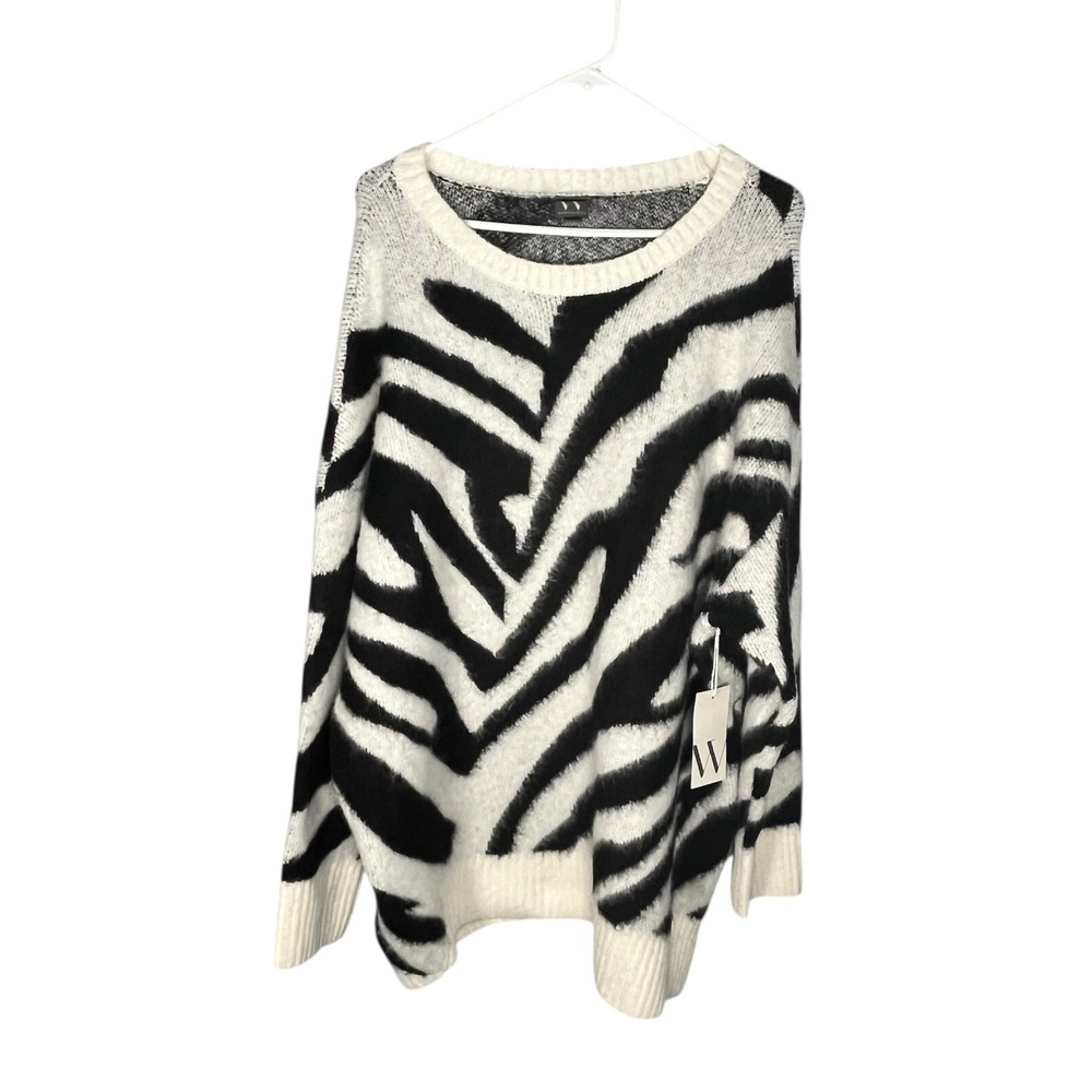Worthington NWT Women's Zebra Striped Fuzzy Sweater XL Super Soft